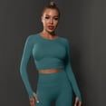 thumbnail image 3 of Tiweut Women's Yoga Exercise Sport Crop Tops Long Sleeve Thumb Holes Slim Fit Solid Running Gym Tee Shirts,Blue, 3 of 4