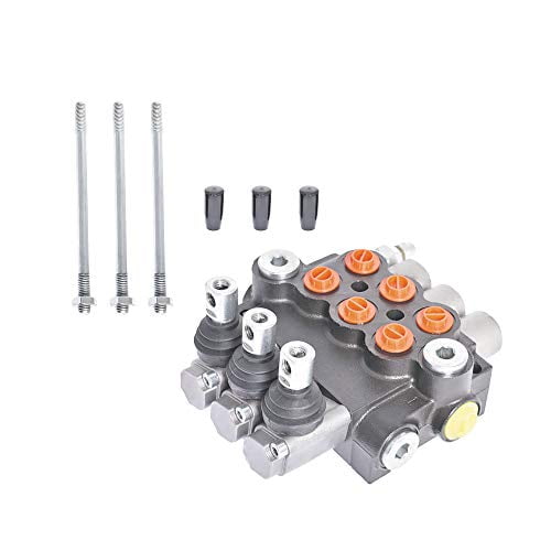 findmall Hydraulic Valve 3 Spool 11 GPM  Hydraulic Directional Control Valve Double Acting Valve w/Joystick 3625 PSI SAE Ports