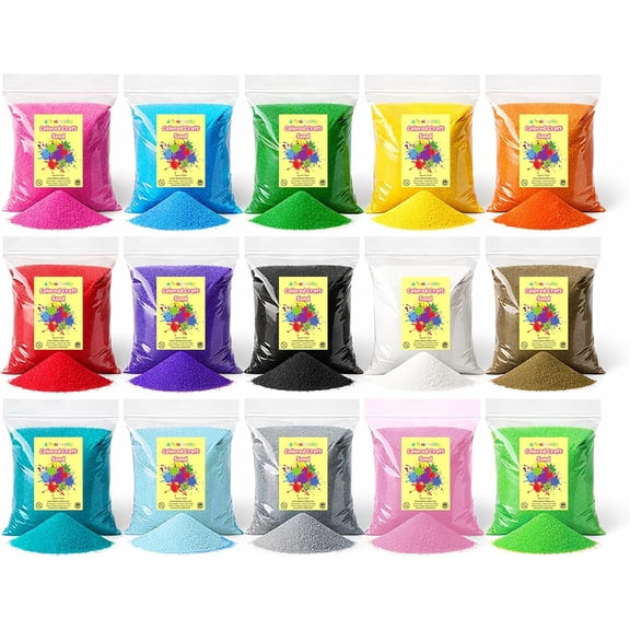 4E's Novelty 12 Lbs Colored Craft Sand, 15 Colors Fine Grain Sand Art for Crafts Bulk