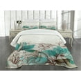 thumbnail image 3 of Ambesonne Turquoise Quilted Bedspread Set 3 Pcs, Retro Hibiscus Art, King Size, Beige Teal, 3 of 5