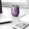 thumbnail image 3 of 12oz Stemless Wine Tumblers Purple Orange White Butterfly Pattern Vacuum Insulated Stainless Steel Travel Tumbler Cups Mug with Lid and Straw for Champaign,Cocktail,Beer with Cleaning Brush, 3 of 5