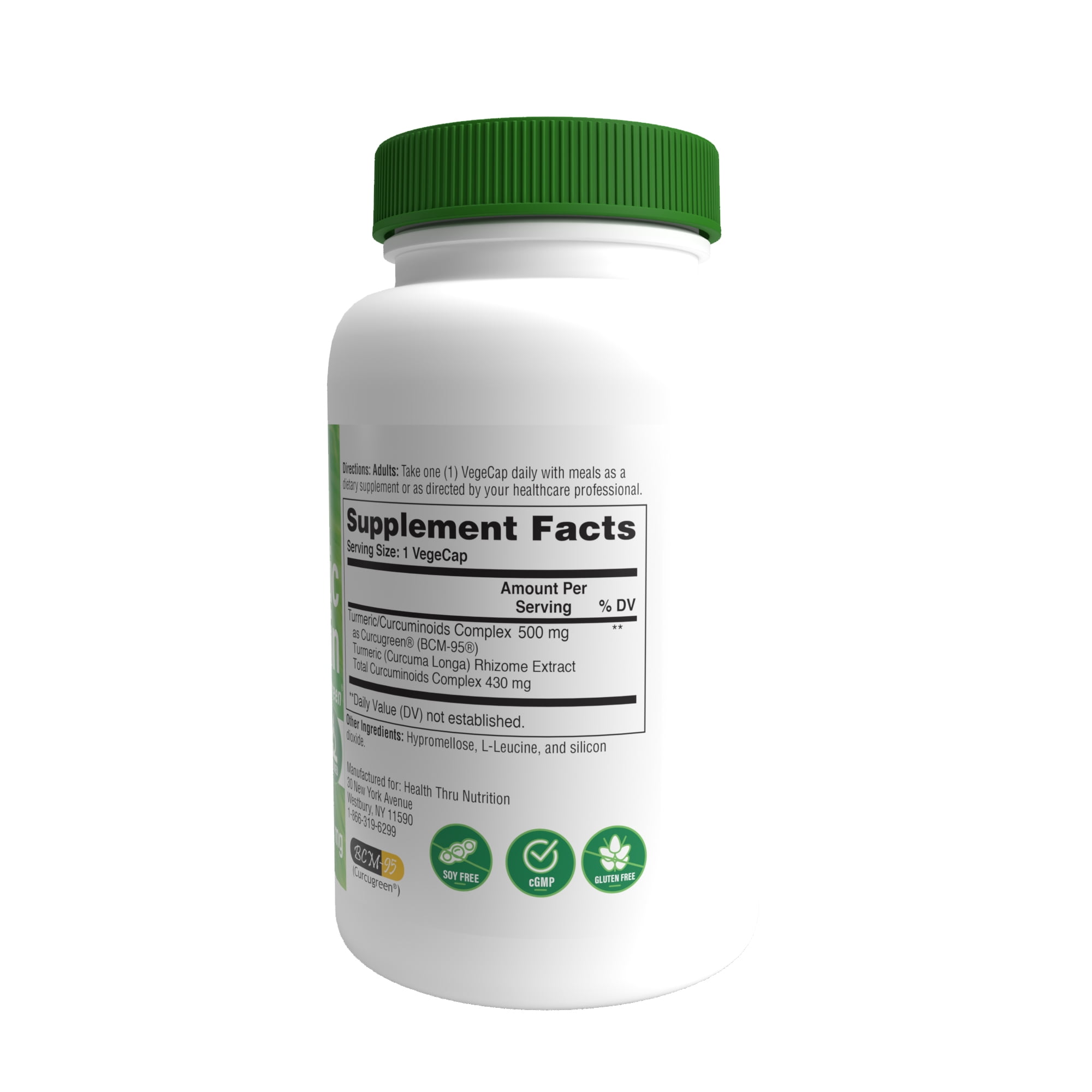 Turmeric Curcumin Complex (Vegan) as BCM-95® Curcugreen® (500mg) 120 Vegecaps by Health Thru Nutrition