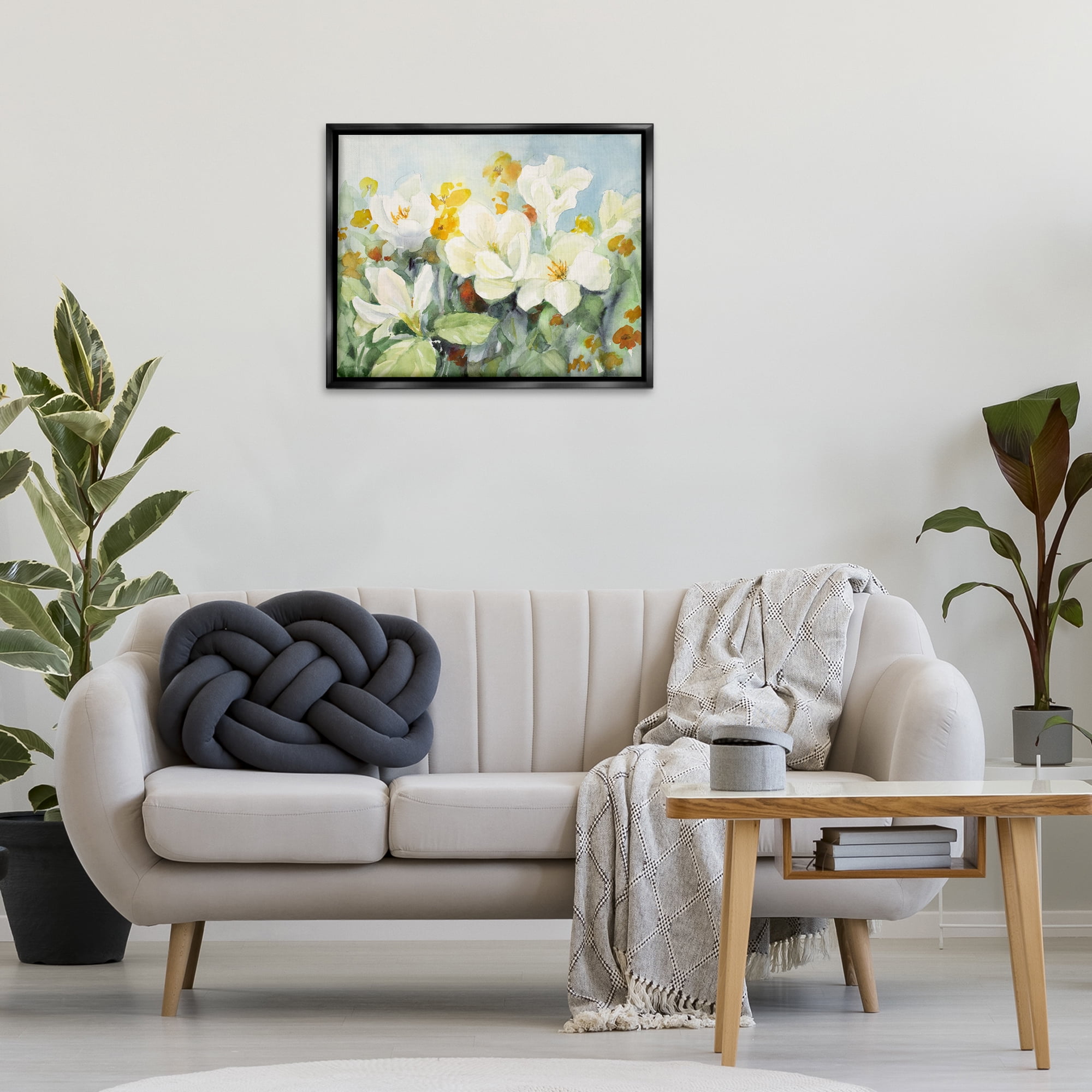 Stupell Industries Early Spring Meadow Botanical & Floral Painting Black Floater Framed Art Print Wall Art, 31 x 25
