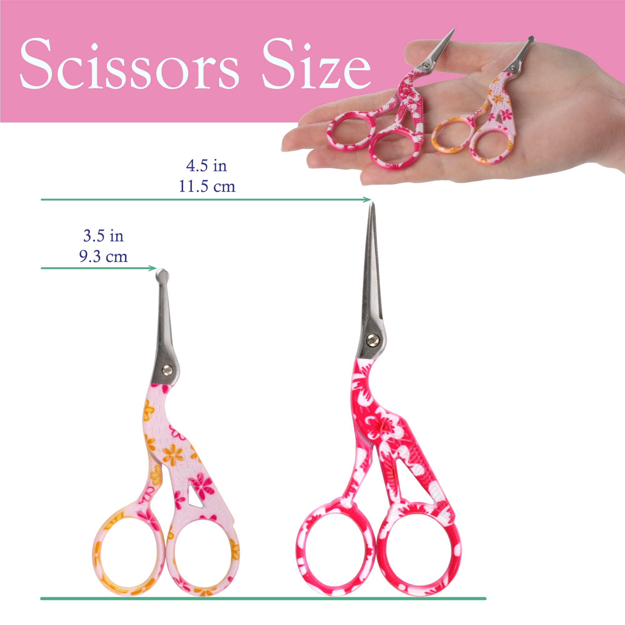Stork Bird Rounded Safety Tip Embroidery Craft Stainless Steel Crane Scissors - Assortment B - 20 Pairs