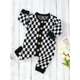 thumbnail image 6 of Musuos Baby Girl Boy Knitted Jumpsuit, 3 6 12 18 24M Checkerboard Round Neck Long Sleeve Button Up Rompers for Toddlers, 6 of 10