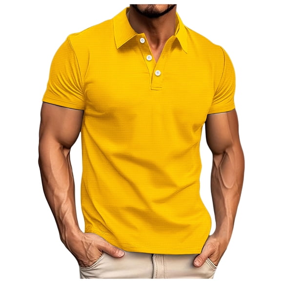 FhsagQ Men's Shirts Men Shirts Tops Polyester Super Fit Men'S Short Sleeve Lapel T Shirt Summer Casual Solid Holiday Shirts Tops Breathable Shirts for Men Cotton Comfortsoft Yellow XL