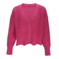 thumbnail image 5 of Cropped Sweater Cardigans for Women Teen Girls Button Up Knitted Blouse Drop Shoulder V Neck Long Sleeve Outerwear (One Size, Hot Pink), 5 of 6
