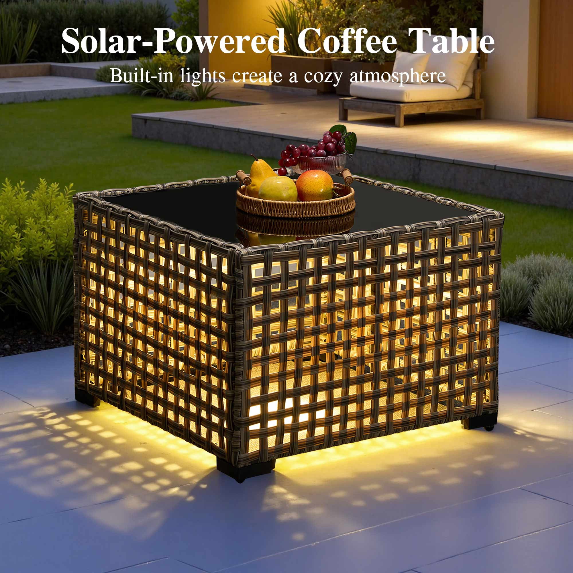 Ovios 10 Pieces Outdoor Patio Furniture All-Weather Wicker Sectional Conversation Set with Swivel Chairs & Solar Coffee Table, Dark Gray