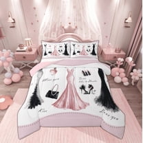 Manfei Fashion Pink Dress Bedding Comforter Set, Valentines Day Twin Comforter Sets, Teen Kid Child Female Girl Reversible Bedding Set, Super Cozy Room Decor, 2-Piece