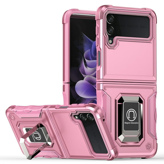 SaniMore for Samsung Galaxy Z Flip 3 5G Case, with Kickstand Armor Magnetic Ring Rugged Protective Military Grade Shockproof Cover for Galaxy Z Flip 3 6.7" 2021, Pink