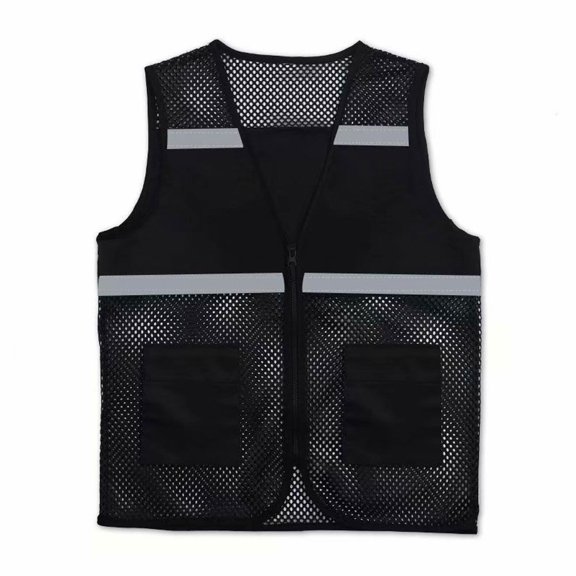 For Walking Vest With Zipper Spandex Breathable Fabric Mesh Vest With Reflective Strips Safety Vest BLACK XXL 0