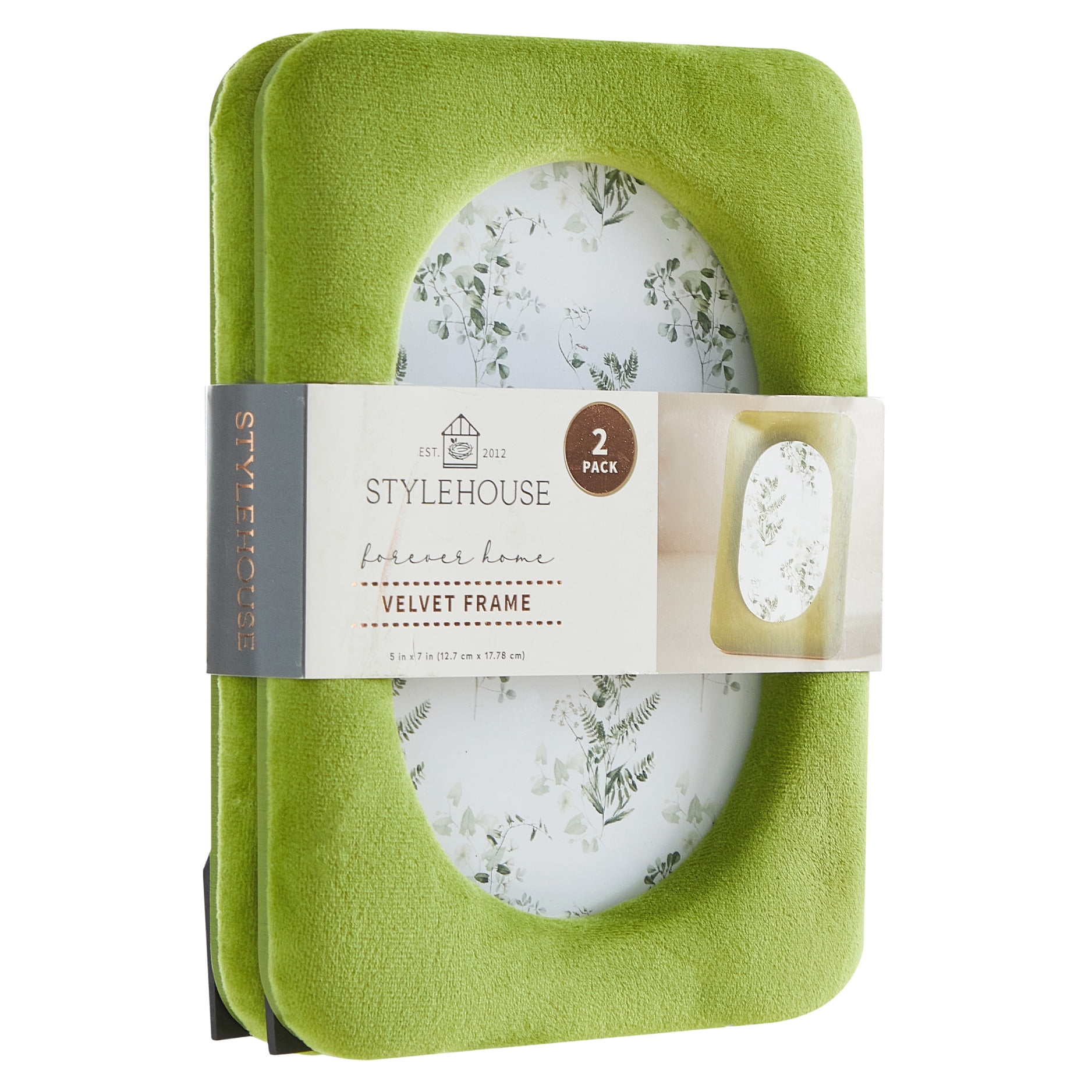 StyleHouse Velvet Picture Frame 2-Pack, Avacado, 5" x 7"