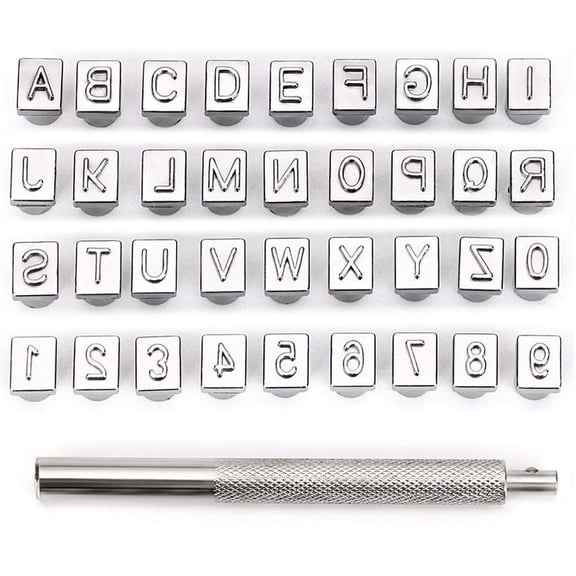 Januofit Capital Letters and Numbers Stamp Set, 1/4” / 6mm Alphabet Stamp Tools Set Leather Craft Stamping Tools Leather Art Craft Tool (6mm - 36pcs)