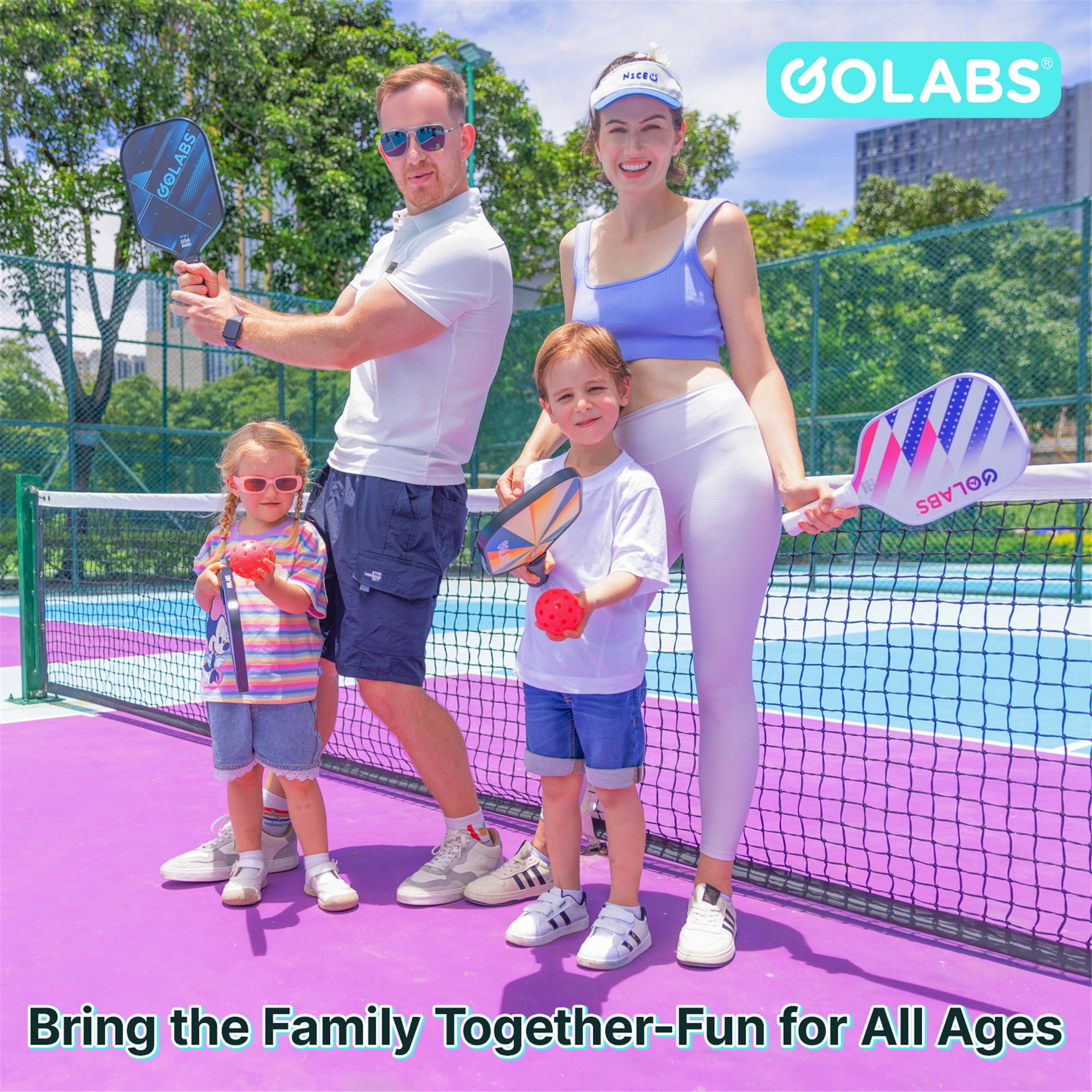 Golabs PB1 Pickleball Paddles Set, Durable Fiberglass Surface Paddles with 4 Balls for All Levels Adult & Beginner, Pink