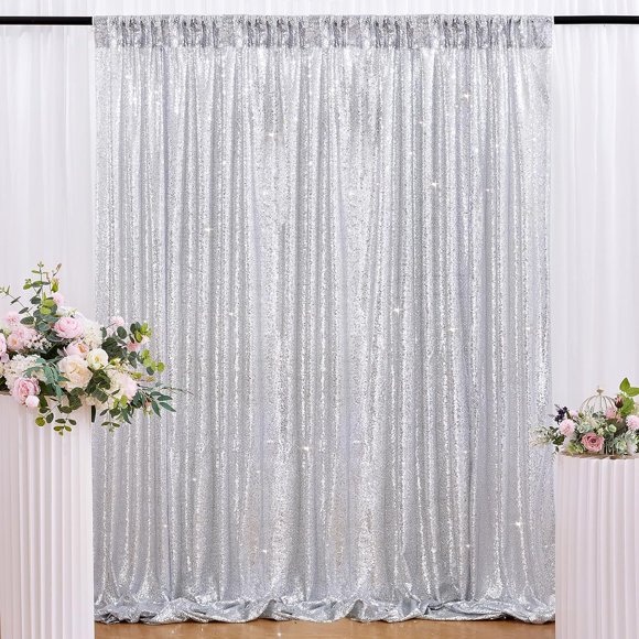 shiyou-Silver Sequin Curtain Christmas Backdrop 4ft x8ft Photography Background Photo Backdrop Curtains for Christmas Party Baby Shower Wedding Bridal Shower Decor