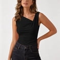 thumbnail image 4 of Admvng Tank Top for Women Asymmetrical V Neck Ruched Sleeveless Stretch Basic Knit Layering Camisole Blouse, 4 of 6
