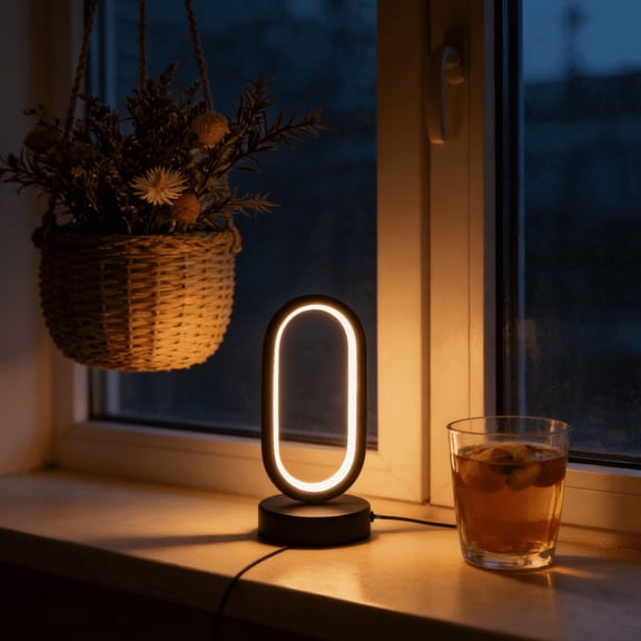 Mini Circular Metal Desk Lamp, 3 Color LED Table Light with USB Port for Bedroom Office Decor