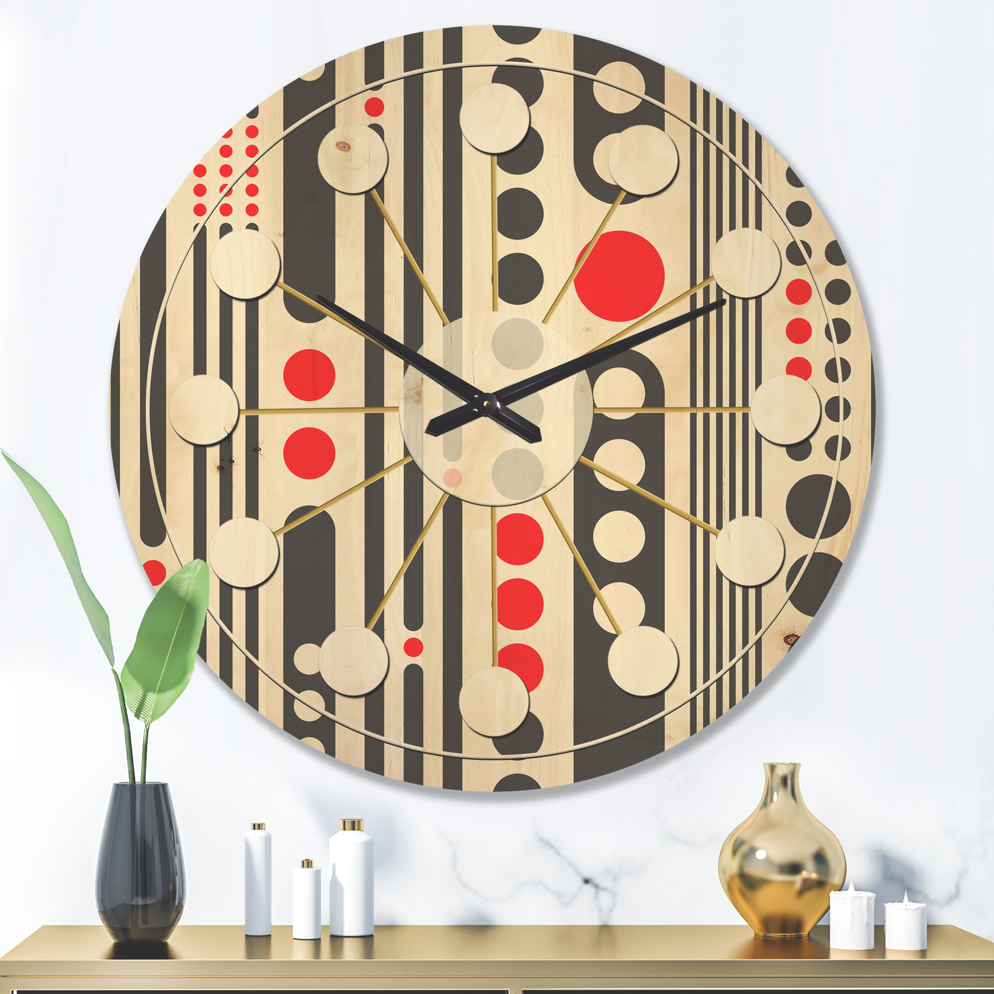 Designart 'Geometrical Abstract Retro Minimal Pattern II' Mid-Century Modern Wood Wall Clock