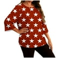 thumbnail image 2 of Hrsba Tops for Women Trendy,Women Star Print Casual 3/4 Sleeve Crewneck Summer Plus Size Daily Wear Blouse Tops, 2 of 6