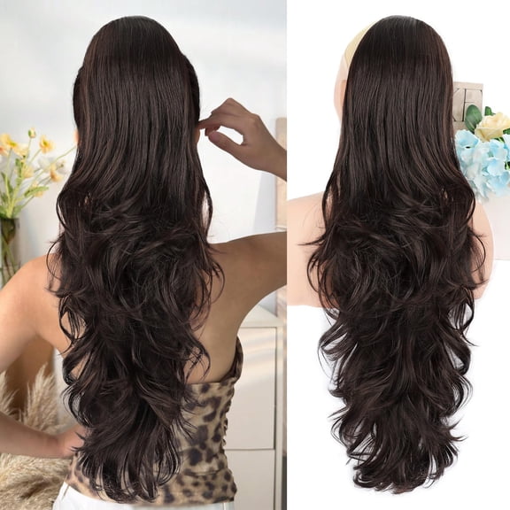 JOFMWIX Ponytail Extension, Drawstring Ponytail Hair Extension for Women 26Inch Long Curly Ponytail Hair Extensions Natural Synthetic Hair Extensions Ponytail for Daily Use(Dark Brown)