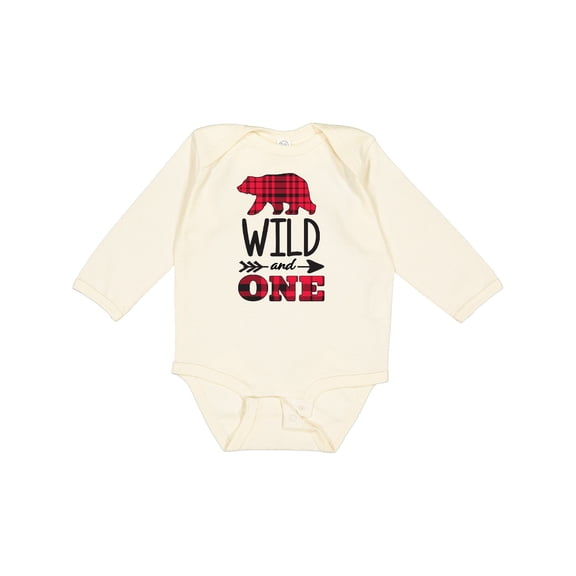 Inktastic Plaid Bear Wild and 1 with Arrow Boys or Girls Long Sleeve Baby Bodysuit