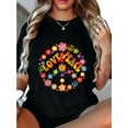 thumbnail image 1 of [Hippie T-Shirt] Cotton Blend Regular Size Women's Fashion Hippie Floral Print Peace Wreath Graphic T-Shirt | Casual Round Neck Short Sleeve Top, Machine Washable | for Spring & Summer, 1 of 6
