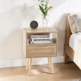thumbnail image 2 of GZXS Boho Rattan Bedside Table with Storage Drawer & Open Shelf, 2-Tier Nightstand with Solid Wood Legs, for Bedroom, Living Room, Apartment (Natural), 2 of 9