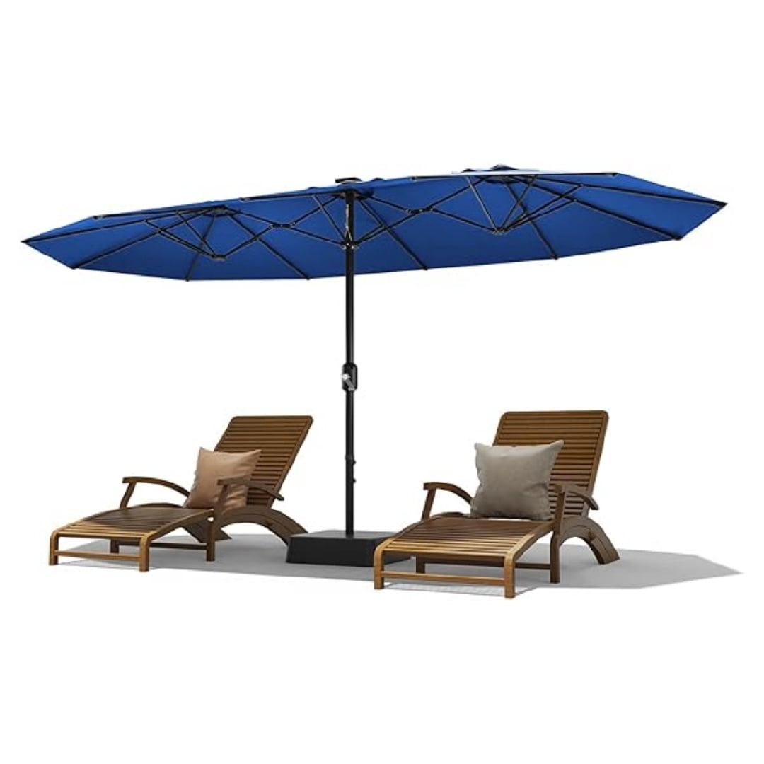 Heavy Duty 15FT Patio Umbrella with Weighted Base - Double-Sided Sun Shade for Outdoor Dining, Poolside, Backyard (Crank Handle, UV Blocking Fits 2-8 People)