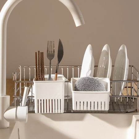 Hanging Utensil Drying Basket PP Cutlery Holder with Efficient Drain Holes for Dish Racks Kitchen Sink Organization