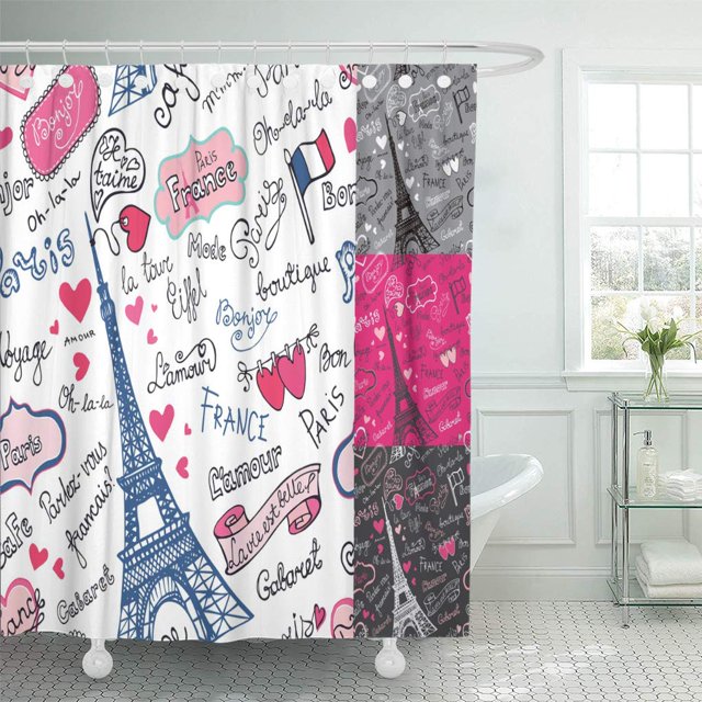 CYNLON Paris Symbols Lettering Emblems in Doodle Sketchy French Words