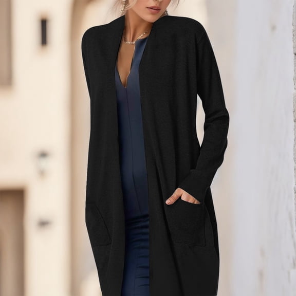 HCYSFG Womens Solid Color Cardigan Open Front Long Sleeve Longline With Pockets Lightweight Sweater Casual Fall Layering Cover Up