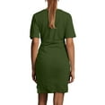 thumbnail image 3 of WTOBBY Women's Asymmetrical Hem Bow Belt Short Sleeve Round Neck Casual Elegant Party Dress,Army Green 2XL, 3 of 3