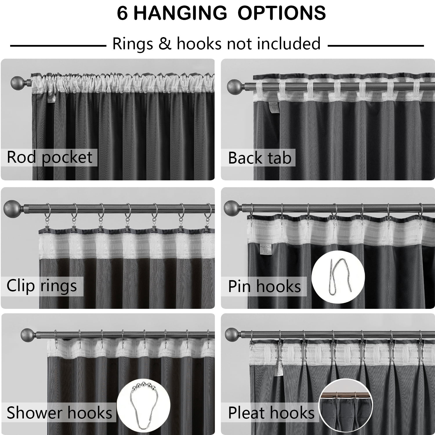 Back Tab Curtains, 2-Panel Set Rod Pocket & Pinch Pleat Design Light-Filtering & Thermal Insulation Ideal for Living Room, Bedroom & Office Windows