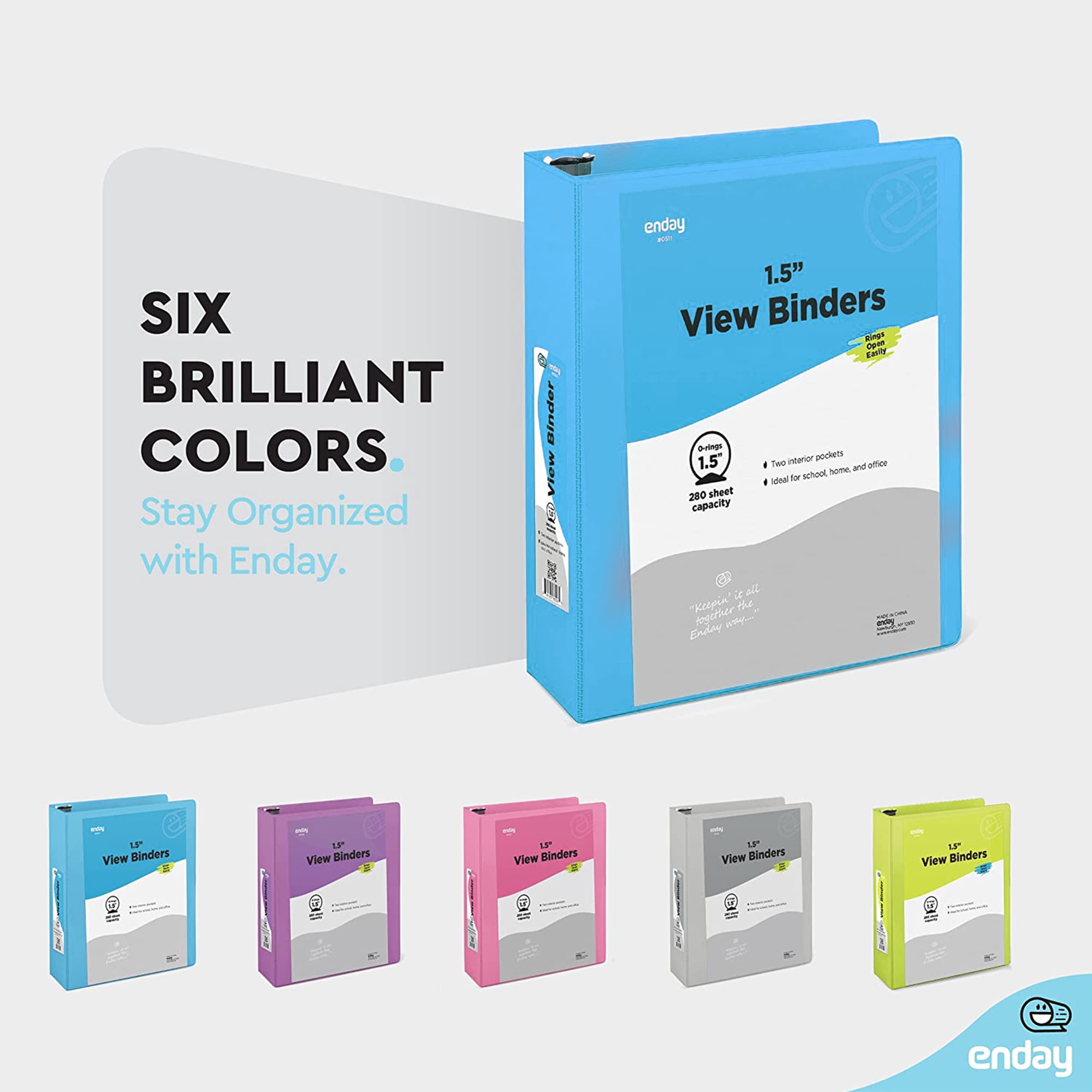 Enday 1.5 Inch Binder 3 Ring Binders with Pockets for Home, Office, School Supplies Organization, Blue 6 Pc
