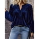 thumbnail image 4 of Blusas de Terciopelo con Cuello en V para Mujer, Estilo Vintage, Larga, Botones, Plisadas, Elegantes, Informales, de Otoño. Azul 5XL, 4 of 8