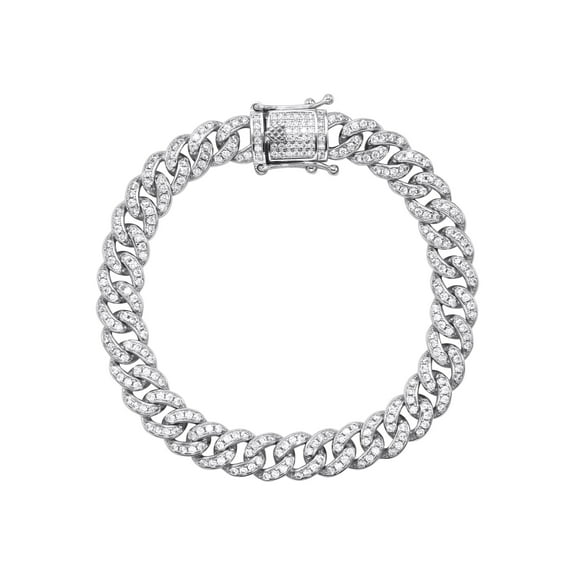 Silver White Ice Out Miami Cuban Bracelet