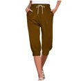 thumbnail image 3 of SELONE Capri Pants for Women Plus Size Brown Mid Waist Lounge Pants with Pockets Elastic Waist Trouser Pants Casual Beach Pants Drawstring Solid Tapered Lightweight Comfy M Breathable Summer Clothes, 3 of 7