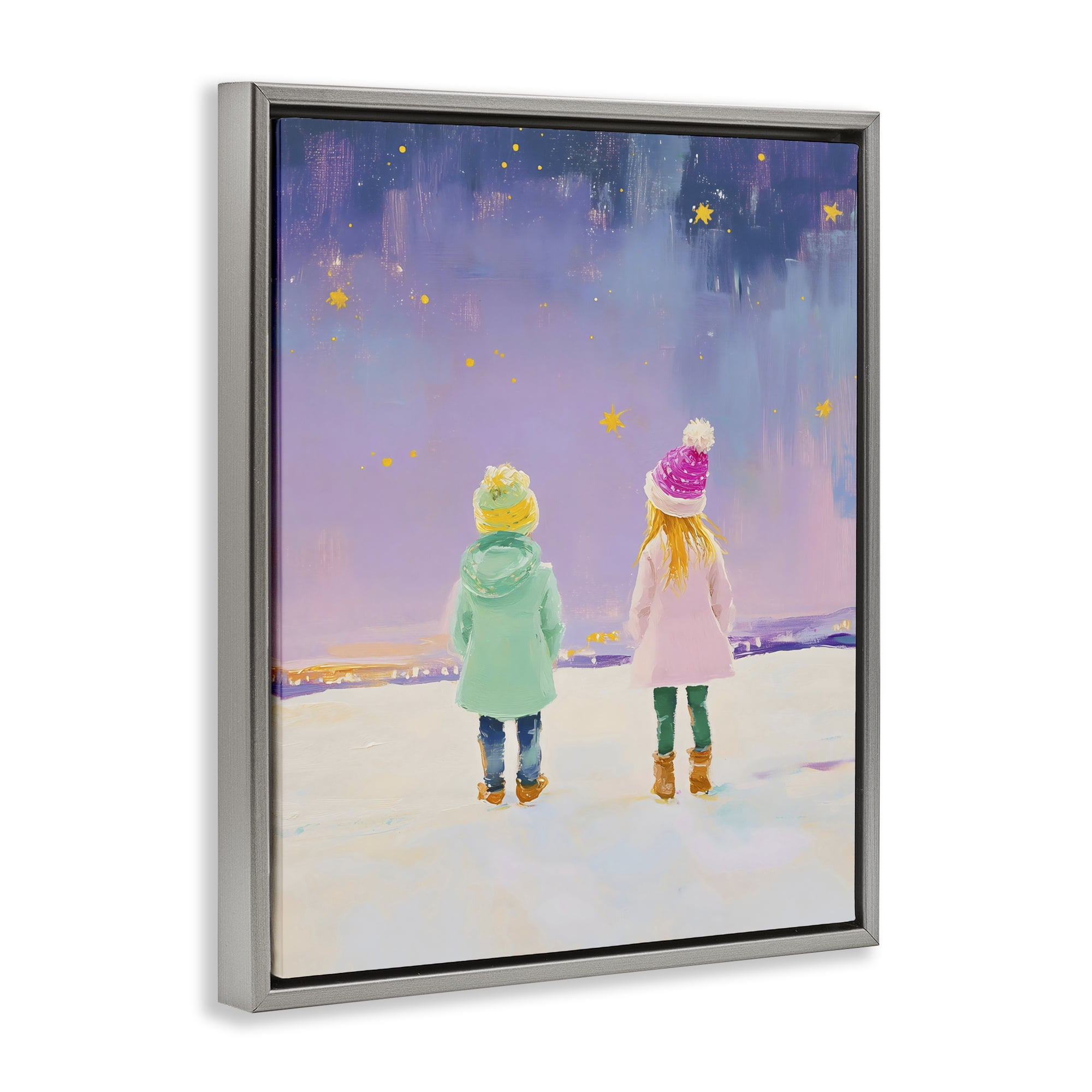 Stupell Industries Children Watching Starry Winter Sky Gray Framed Floater Canvas Wall Art, design by The Prints Vibe