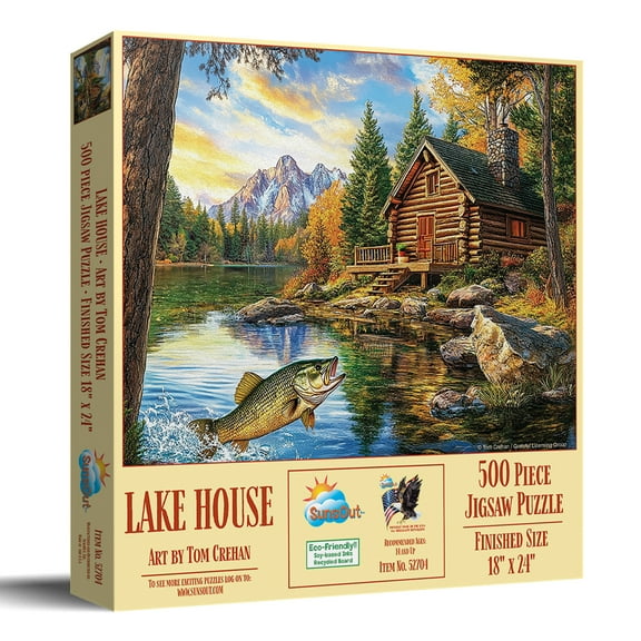 SUNSOUT INC - Lake house - 500 pc Jigsaw Puzzle by Artist: Tom Crehan - Finished Size 18" x 24" - MPN# 52704