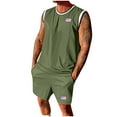 thumbnail image 1 of Conjunto de Sudadores de Hombres, Verano Casa Raya Color Colisión Manga Corta Pantalones Cortos Deportivos Delgado Conjunto con Blusa de Cuello Redondo, Sudadores de Hombre 2 Piezas, 1 of 6
