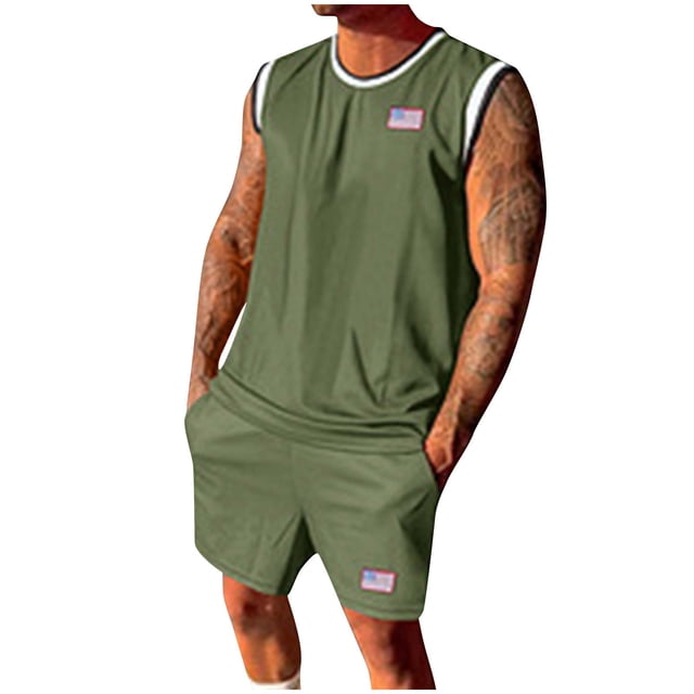 Conjunto de Sudadores de Hombres, Verano Casa Raya Color Colisión Manga Corta Pantalones Cortos Deportivos Delgado Conjunto con Blusa de Cuello Redondo, Sudadores de Hombre 2 Piezas