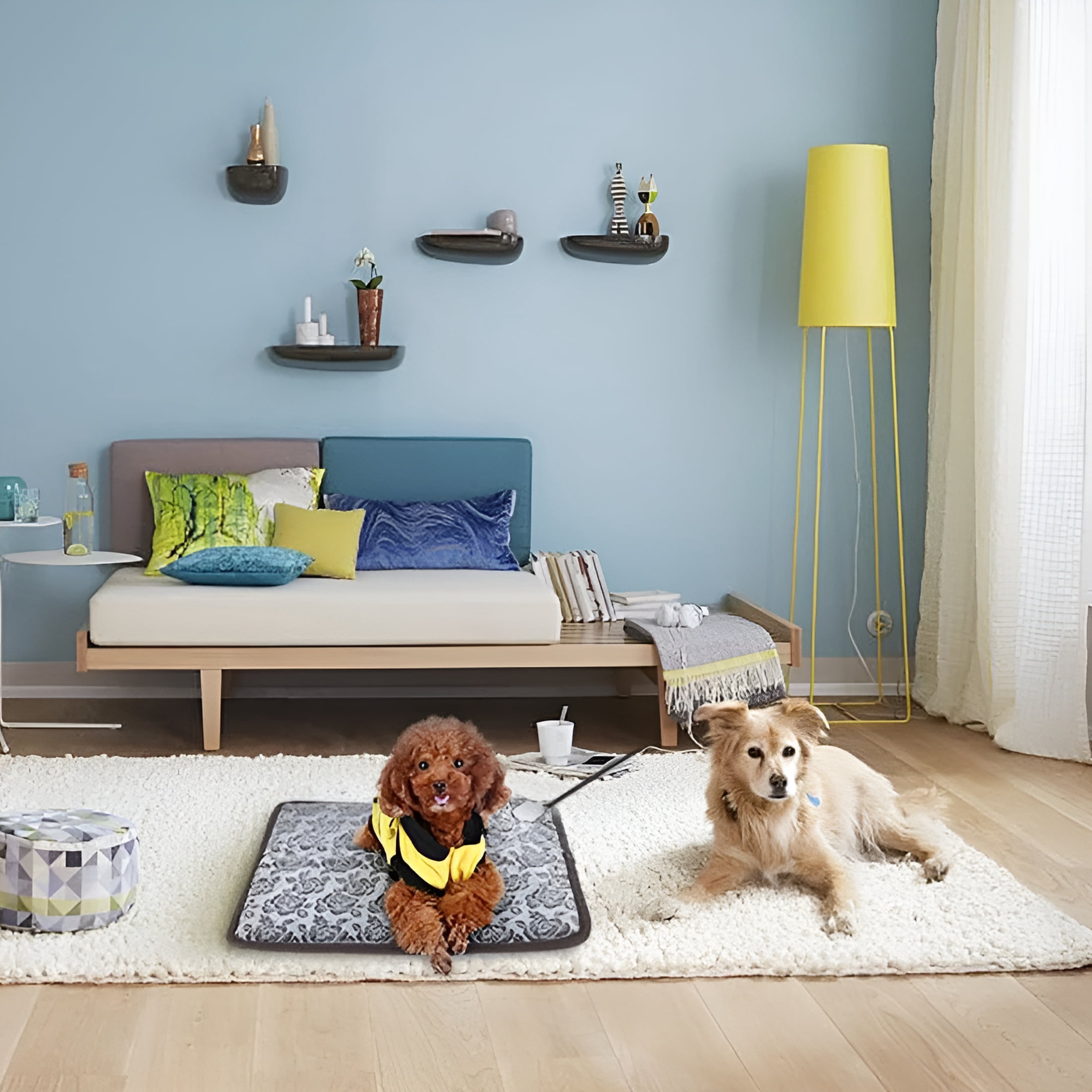 LAMIRO Cat Bed Dogs Bed Waterproof Heated Cat House for Outside Heating Pad for Dogs and Cats with Anti-Bite & Non-Slip,Winter Electric Heating Pad for Small Medium Dogs
