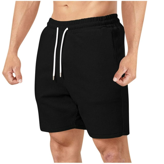 Pantalones Cortos para Hombres Casual Verano Color Sólido Casual Cordón Bolsillo Recto a Través de Pantalones Cortos, Pantalones de Moda de Poliéster