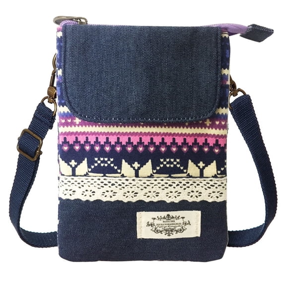 KXF Women Bohemian Cotton Crossbody Phone Bag, 5-Layer Zipper Shoulder Purse, Lightweight Adjustable Strap for Travel Festival Daily Use