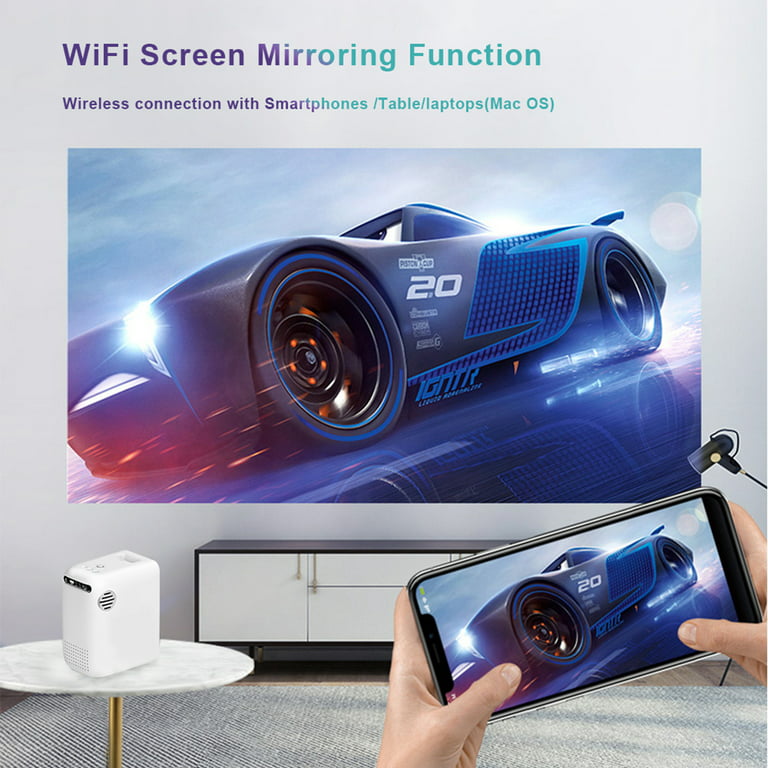 Projecteur WiFi Bluetooth, WiFi connection, 450 ANSI Lumens, Native 1080P,  Dual Bluetooth, compatible avec haut-parleur bluetooth, smart phone
