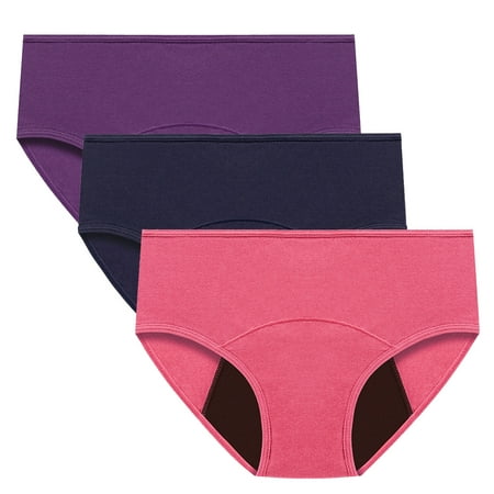 ATOYSOY Women s Clearance Solid Leak Proof Panty Multipack Mid Waist Period Underpants Shapewear Control Briefs Seamless Plus Size Hip Lifting Cotton Panties  3 Pack Stretchy Purple XXL