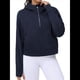 thumbnail image 2 of Sudadera con Capucha para Mujer, de Larga, Corta, con Media Cremallera y Bolsillos con Orificio para el Pulgar. Azul Marino M, 2 of 6