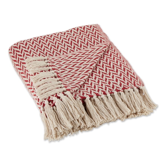 Tango Red Zig-Zag Cotton Throw 50x60 with a 2.5-inch fringe