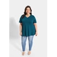 thumbnail image 3 of CASSIE LIZ Womens Tops Plus Size Summer V Neck Shirts Teal Blue Fashion Short Sleeve Tee Loose Fit Tunics Spring Blouses Casual Slit Hem Pullovers XL 14W 16W, 3 of 7