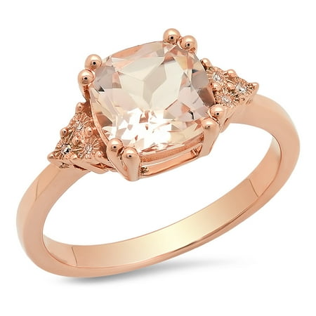 14k 2.5 Mm Diamond - Dazzlingrock Collection 14K 8 MM Cushion Morganite & Round White Diamond Ladies Engagement Ring, Rose Gold, Size 7